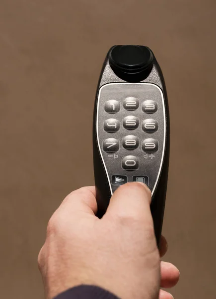 Mature Man Pressing Audio Tour Button Device Museums Concept — Stock Photo, Image