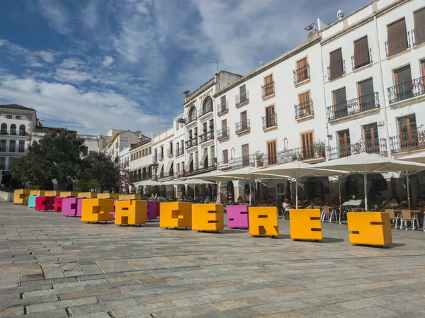 Caceres Spain Sept 19Th 2022 Caceres City Identifying Letters Plaza — Stock Photo, Image