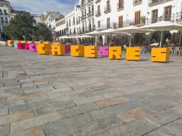 Caceres Spanien September 2022 Caceres Stadt Identifikationsbuchstaben Auf Der Plaza — Stockfoto