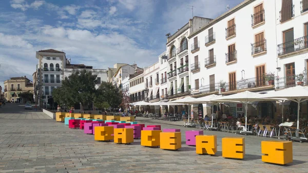 Cáceres España Septiembre 2022 Cartas Identificativas Cáceres Plaza Mayor Extremadura — Foto de Stock