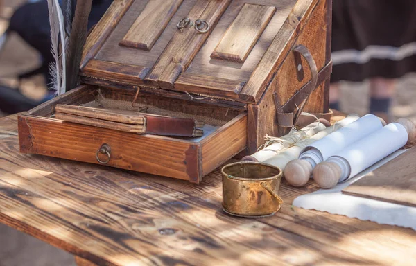 Ancient Roman Writing Documents Management Implements Military Scribe Table — Stock Photo, Image