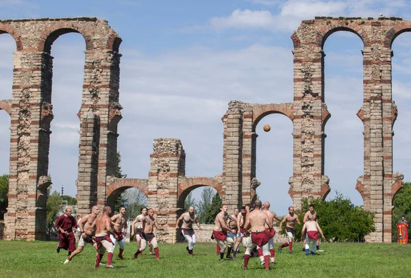 Merida Spanya Haziran 2023 Harpastum Maçı Canlandırması Antik Roma Futbolu Stok Resim