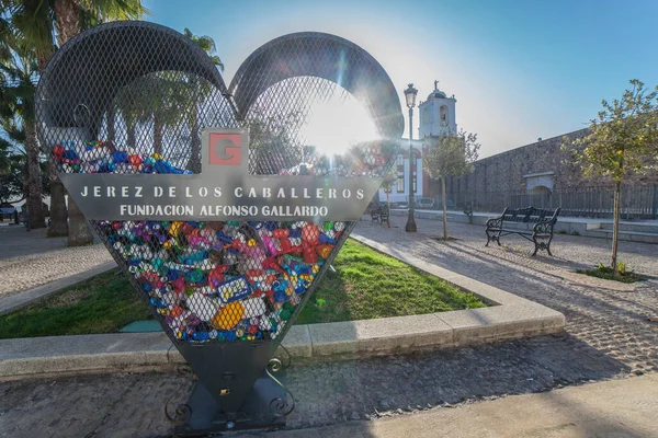 Jerez Los Caballeros Spanien Feb 2019 Solidaritet Plast Kapsyler Container — Stockfoto