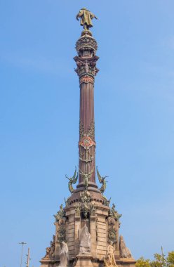 Barselona, İspanya - 28 Haziran 2023: Kristof Kolomb anıtı. Barselona, Katalonya, İspanya. Kule