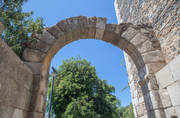 Roman arch of Beja Castle, Baixo Alentejo, Portugal. Most emblematic monument of the city