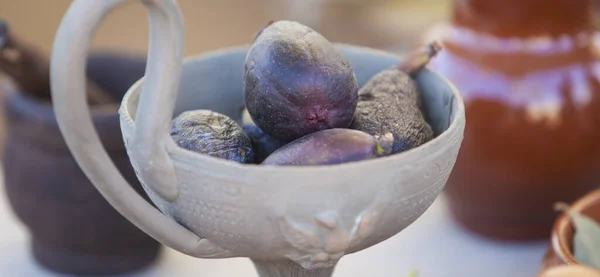 Coupe Argile Pleine Figues Matures Ancien Concept Gastronomie Romaine — Photo