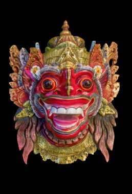 Balili Barong maskeli hatıra. Evi korumak için sihirli güçleri olan dekoratif Asya hatırası.