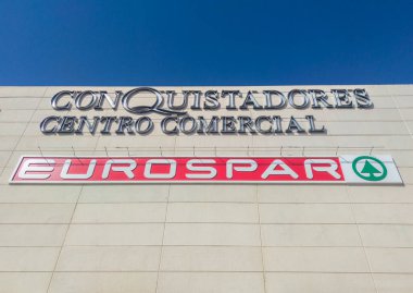 Badajoz, Spain - Sept 12th 2023. Eurospar sign marquee on top of Conquistadores Shopping Mall, Badajoz, Spain clipart