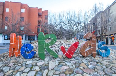 Hervas, Spain - Hervas Jan 21st, 2024: Hervas city-identifying letters, Ambroz Valley village. Caceres, Extremadura, Spain clipart