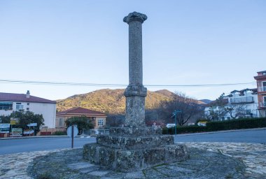 Hervas, Spain - Hervas Jan 21st, 2024: Rollo de Bejar, granite pillory which symbolizes the independence of Hervas from the jurisdiction of Bejar, Spain clipart