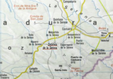Zalamea de la Serena city on the map, Extremadura, Badajoz, Spain. Selective focus over word clipart