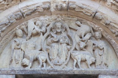 Church of San Miguel portal. Estella-Lizarra town, Navarre, Northern Spain. Tympanum clipart
