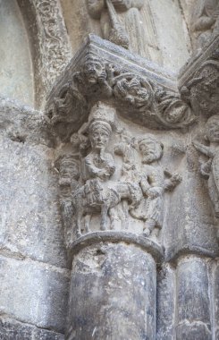 Church of San Miguel portal. Estella-Lizarra town, Navarre, Northern Spain. Flight into Egypt clipart