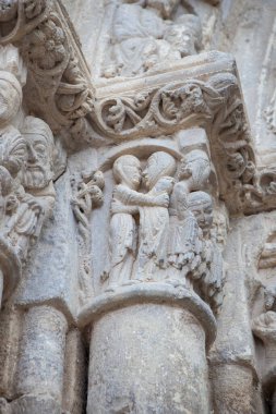Church of San Miguel portal. Estella-Lizarra town, Navarre, Northern Spain, Visitation and Nativity clipart