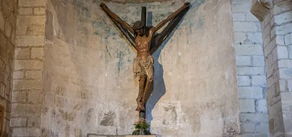 stock image Gares, Spain - March 30, 2024: Church of Crucifijo, Puente La Reina, Navarre, Spain. Christ Crucified