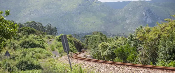 stock image Rural rairoads network concept. Tracing a curve in a mountainous landscape