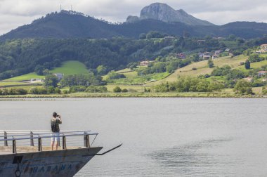 Brigantine Havana Asturian-Amerikan Göç sembolü. Ribadesella, Asturias, İspanya