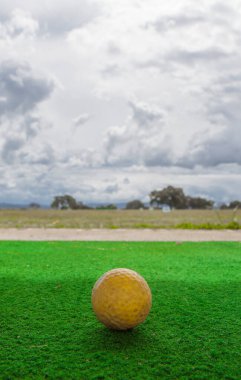 Golf yeni başlayanlar için golf sahası. Sarı topla golf hasırı