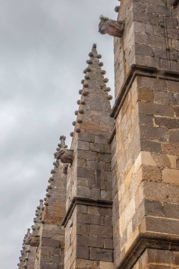 San Martin de Tours Kilisesi manzaralı, Bonilla de la Sierra, Avila, Kastilya ve Leon, İspanya. Gargoyle 'lar