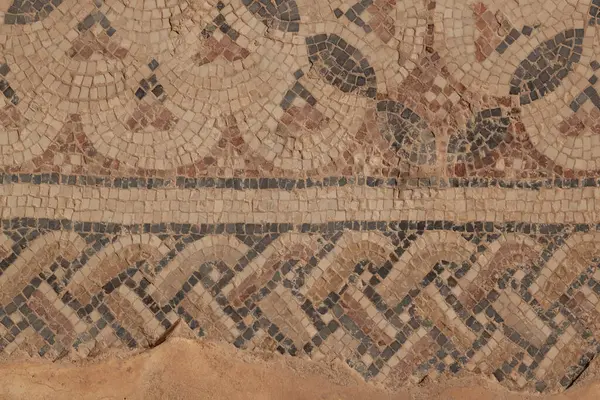 Fragment Bevarad Tusenårig Antik Dekorativ Mosaik Royaltyfria Stockfoton