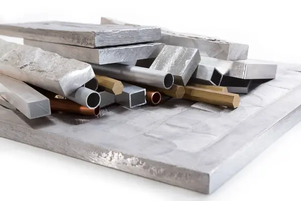 Waste Production Aluminum Bronze Copper Profiles White Background Stockfoto