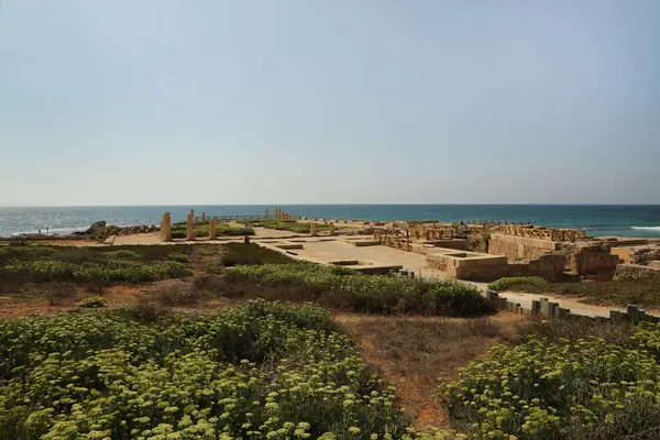 Caesarea 'nun Roma döneminin harabelerinin olduğu parktaki resimli sahili.