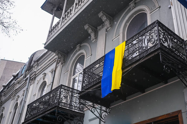 Tbilisi Georgia March 2021 Ukrainian Flag Waving Hang Private Apartment Royalty Free Stock Photos