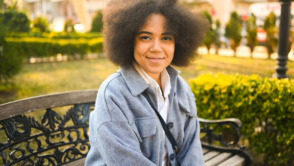 Close Fashion Street Style Portrait Attractive Young Natural Beauty African Stock Picture