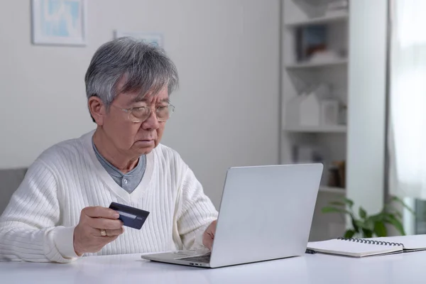Confused Asian Elderly Senior Retired Man Stressed Worried Sad Frustrated — Stock Photo, Image