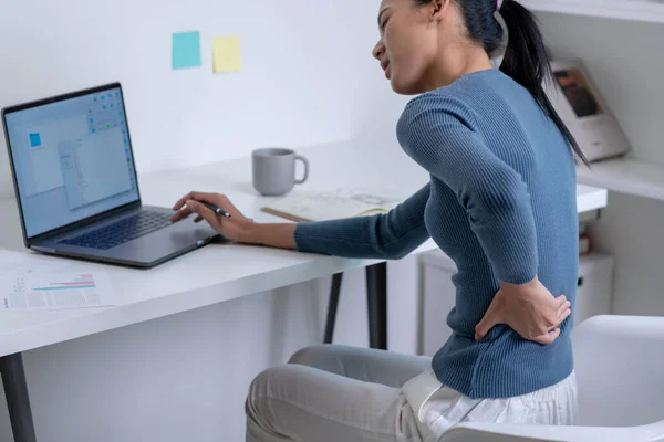 Asian Young Attractive Woman Pain Back Pain Ache Computer Work Stock Picture