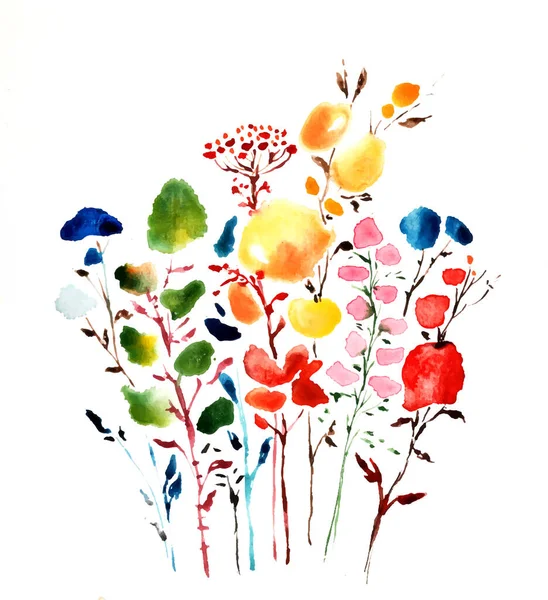 Acuarela Flores Silvestres Wildflowers Aquarell Sketch Ilustración Vectorial Aislada Dibujada — Vector de stock