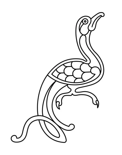 ミスティック中世バードベクターラインアート 装飾的な要素のイラスト — ストックベクタ