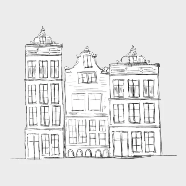 Эскиз Дома Холланда Фон Векторной Иллюстрации Улиц Городская Улица Домами — стоковый вектор