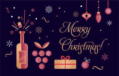 Noel süsleri. Modern Noel vektör çizimi. Noel tebrik kartı..