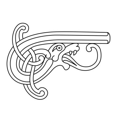 Antik dekoratif sembol. Gargoyle çizimi. Kelt milli tarzı birbirine karışmış, izole edilmiş vektör. Kelt düğümü vektör çizimi.