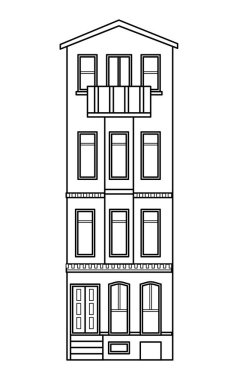 Çizgi çizimi çizimi. Mimari unsurlar, sokak yapımı vektör monokrom çizimi. Belediye binası