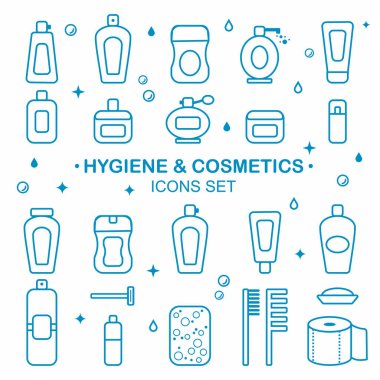 Minimalist hijyen ve kozmetik simgelerinin vektör kümesi.