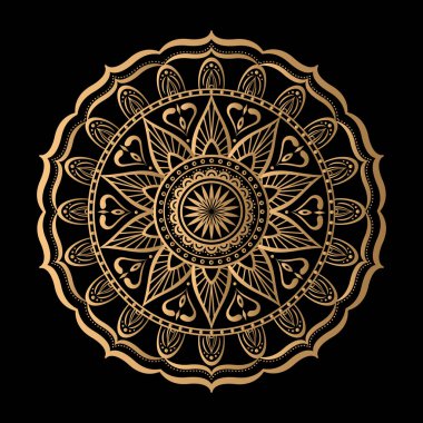 Siyah arkaplan vektör illüstrasyonunda altın mandala.