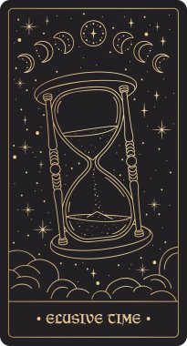 Tarot Kartı Çizimi. Kum Saati Çizgisi Sanat. Kum Zamanlayıcısı Geri Sayım İllüstrasyonu.