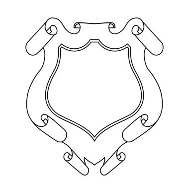 Arma elementi. Ortaçağ kalkan ana hatları vektör çizimi. Dekoratif çerçeve sanatı.