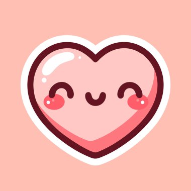 Minimalist kalp şeklinde gülümseyen karakter çizimi. Sevimli kalp çıkartması tasarımı.