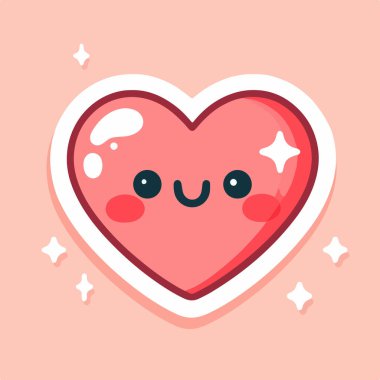 Minimalist kalp şeklinde gülümseyen karakter çizimi. Sevimli kalp çıkartması tasarımı.