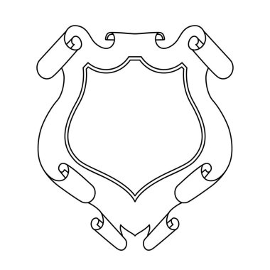 Arma elementi. Ortaçağ kalkan ana hatları vektör çizimi. Dekoratif çerçeve sanatı.