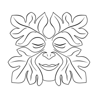 The Irish Green Man is a mythical figure deeply rooted in Celtic folklore, symbolizing the spirit of nature, growth, and fertility. Creature with a face emerging from leaves, vines, and branches clipart