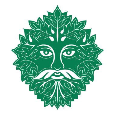 The Irish Green Man is a mythical figure deeply rooted in Celtic folklore, symbolizing the spirit of nature, growth, and fertility. Creature with a face emerging from leaves, vines, and branches clipart