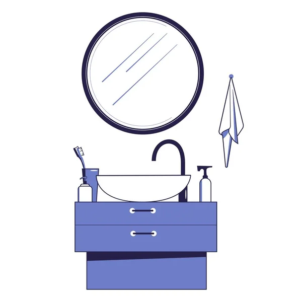 Spiegel Und Waschbecken Vorhanden Badezimmer Interne Vektorillustration — Stockvektor