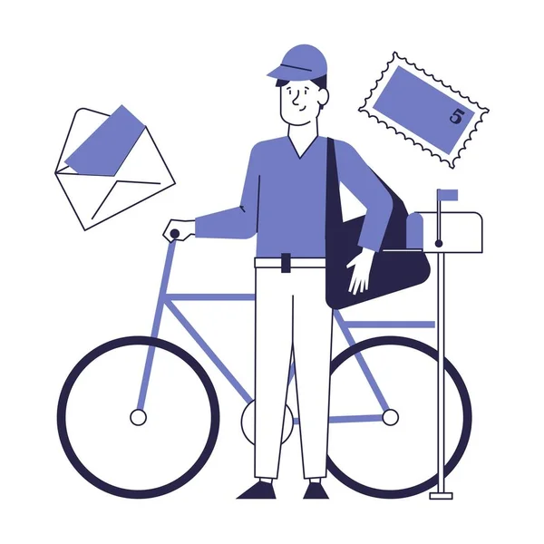 Facteur Sur Vélo Concept Vecteur Service Postal — Image vectorielle
