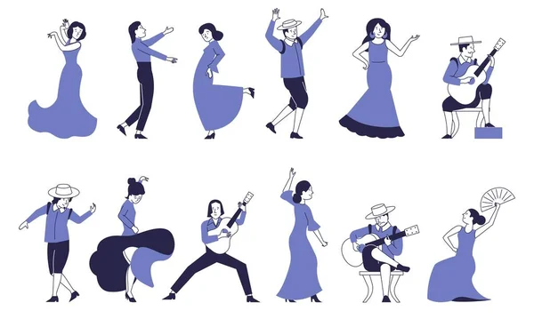 Flamenco Dancers Musicians Set Vector Characters Artists — Stock Vector