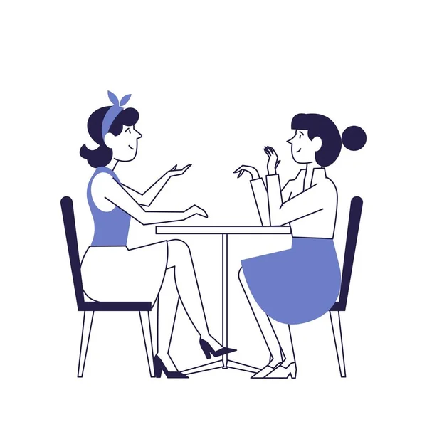 Dos Chicas Están Hablando Una Mesa Café — Vector de stock