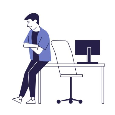 Düşünceli adam ofisteki masada oturuyor..